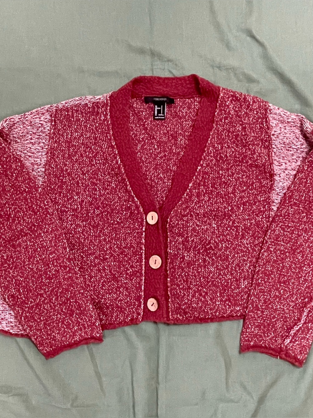 Forever 21 Red Marled Cropped Button Cardigan